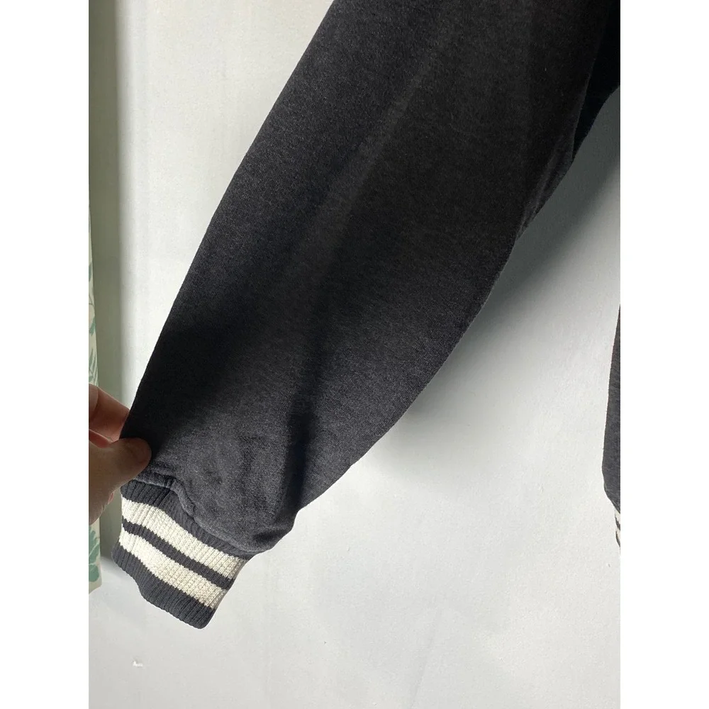 Vintage Varsity Jacket Medium Gray Snap Front 100% Cotton Preppy Rugby Athletic